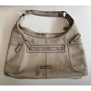 Vintage Etienne Aigner Light grey/Beige Leather Hobo Shoulder Bag Zip Closure